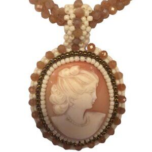 Light Brown Jasper Necklace, With Embroidery Cameo